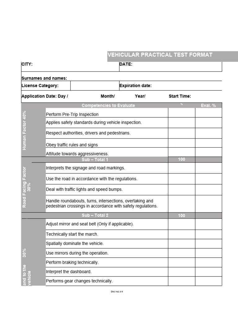 Practical Driving Test Format | PDF | Traffic | Road Safety