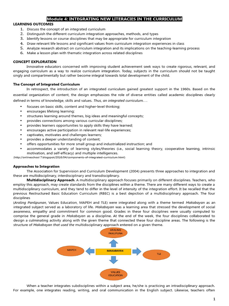 Module 4 Integrating New Literacies In The Curriculum Pdf