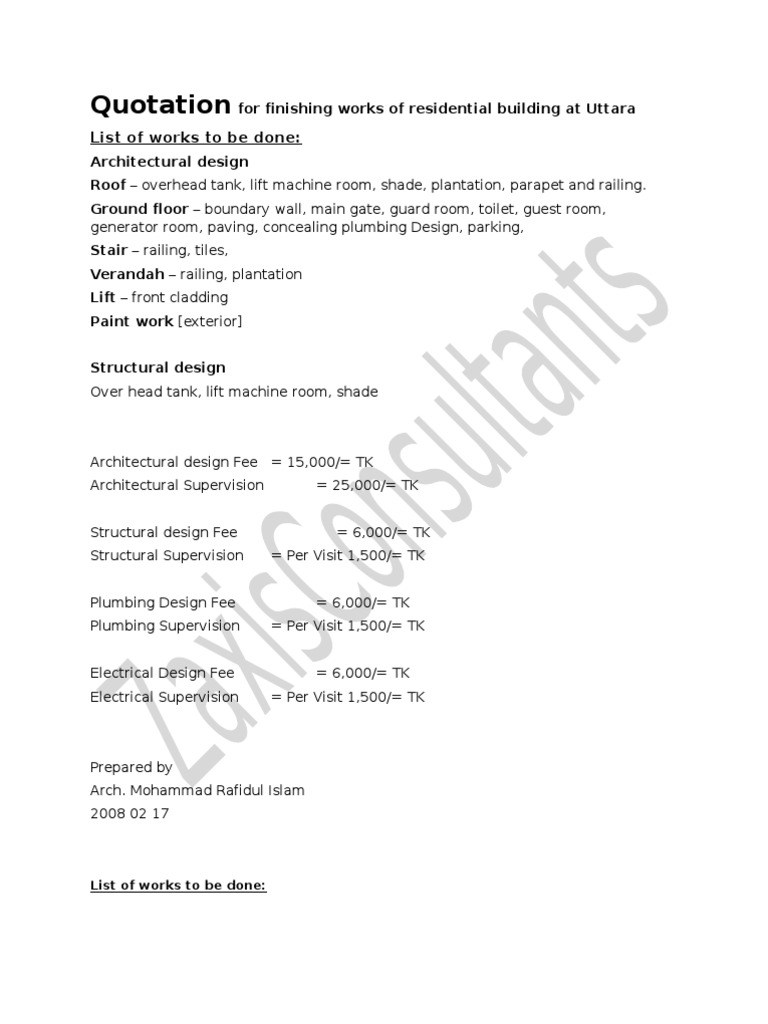 Quotation for Residential Building Works | PDF