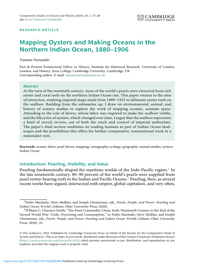 Mapping Oysters and Making Oceans in The Northern Indian Ocean 18801906