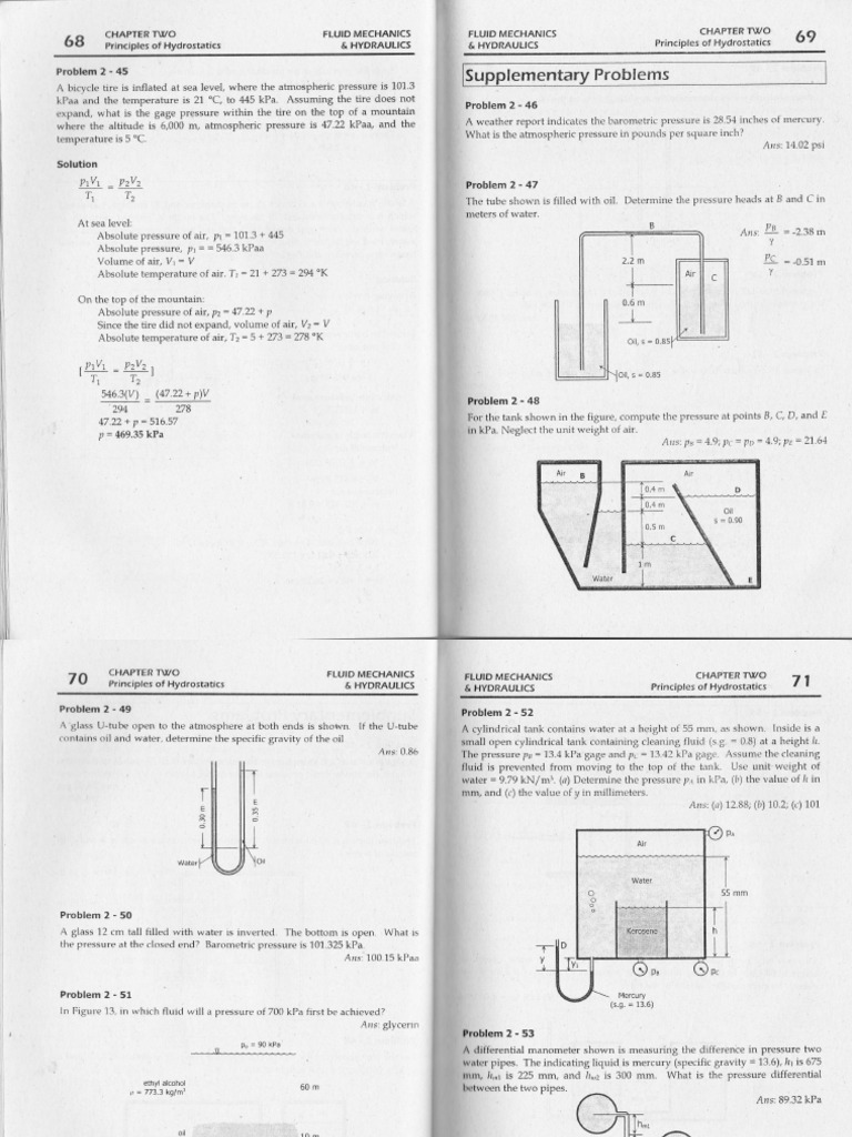 Fluid Mechanics Chapter 2 Solutions | PDF | Science & Mathematics