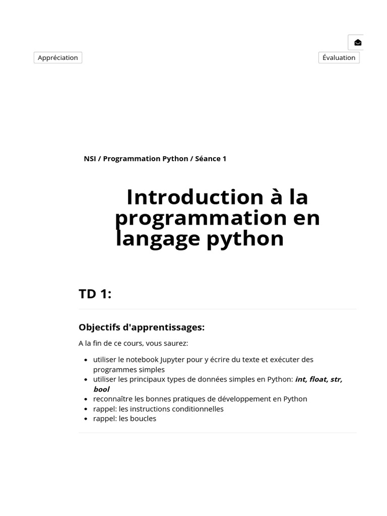 Introduction à la programmation Python | PDF | Booléen | Indice de ...