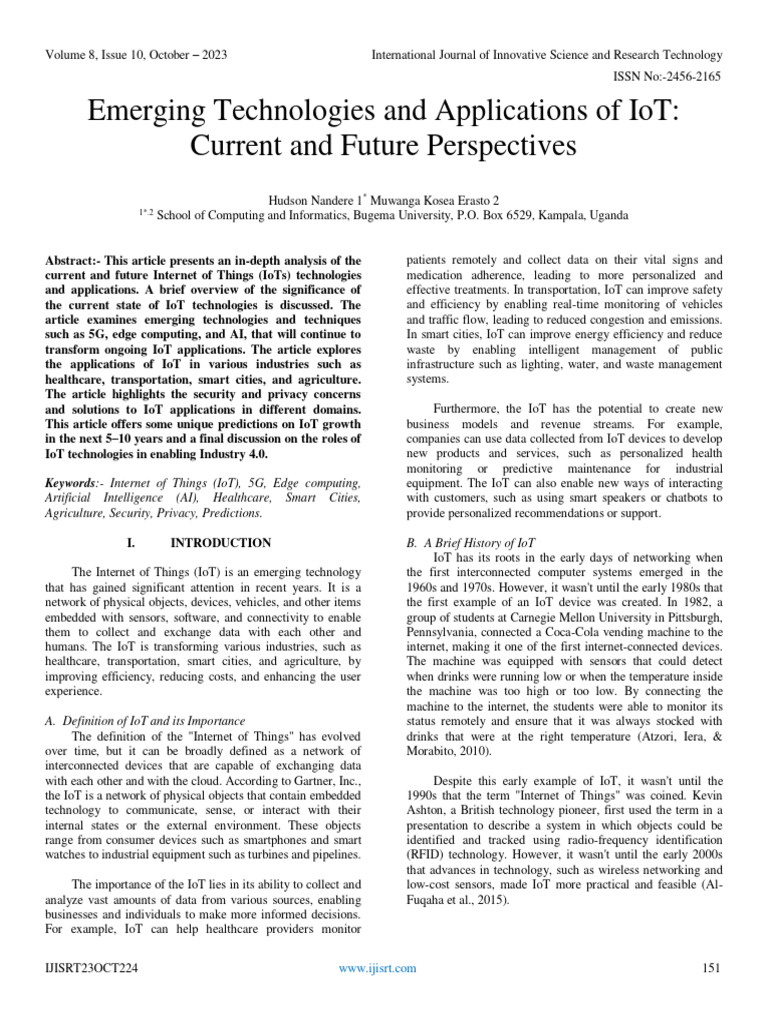 Emerging Technologies and Applications of IoT: Current and Future ...