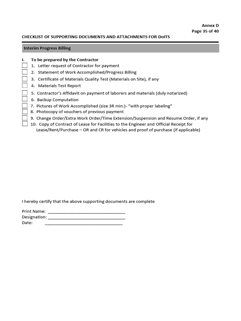 Interim Progress Billing Checklist PDF