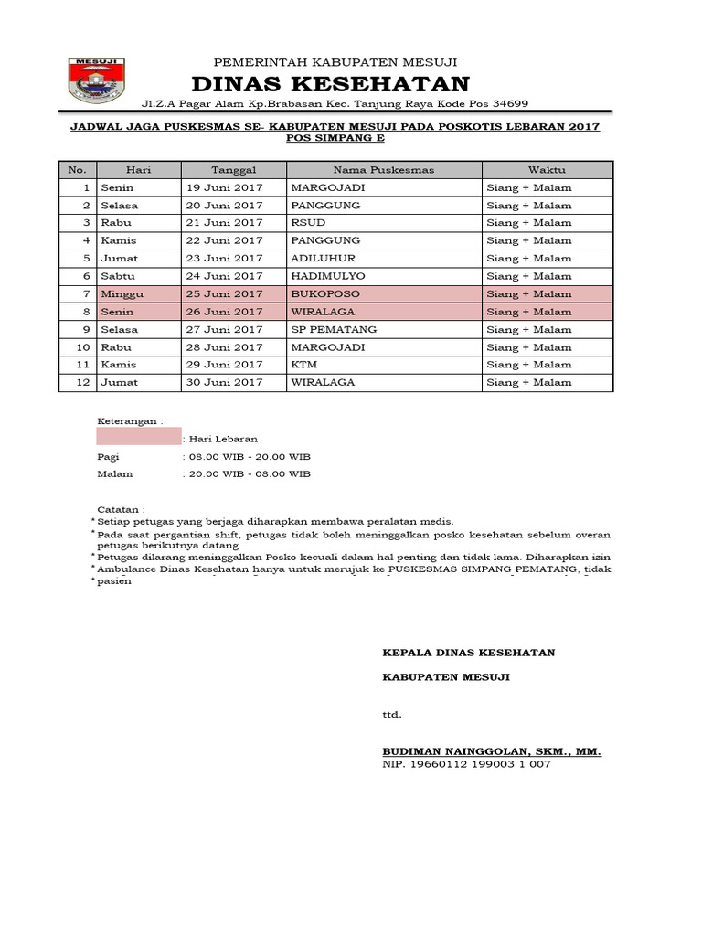 Jadwal Jaga Poskotis 2017 DRAFT FINAL JUNI 2017 | PDF