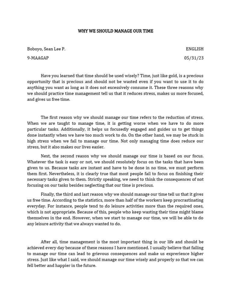 WHY WE SHOULD MANAGE OUR TIME PDF Reason Procrastination