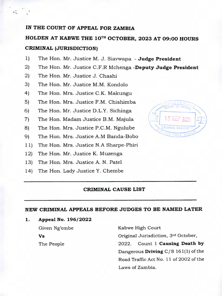 Criminal Causelist For 10th October 2023 PDF Judge Courts