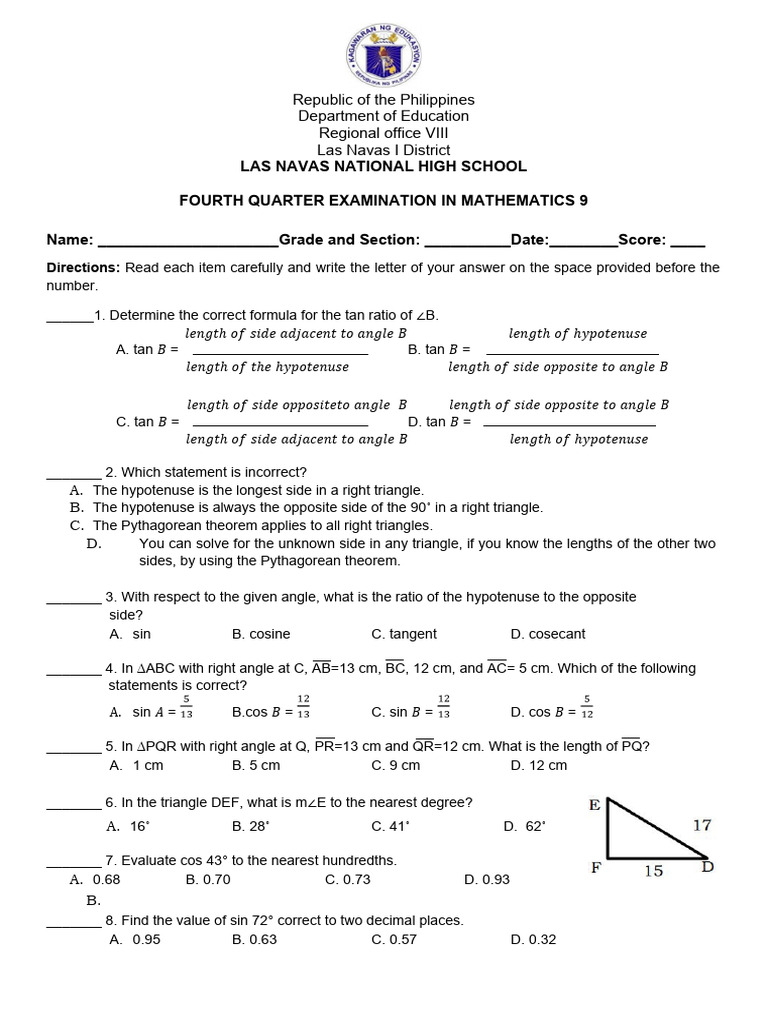 4th Quarter Exam 2024 Maths Windy Kakalina