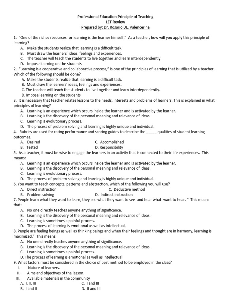 Prod Ed Let Review Pdf Learning Learning Theory Education