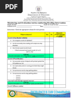 Monitoring and Evaluation Form in Reading Intervention