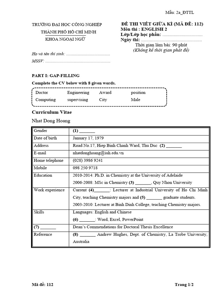 English Exam For Language Students Pdf Vietnam