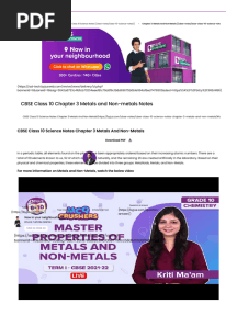 Metals and Non-Metal CBSE Class 10 Chapter 3 Science Notes