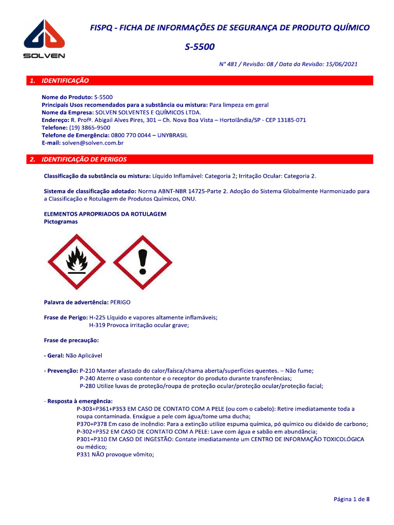 Fispq S-5500 Solvente Limpeza | PDF