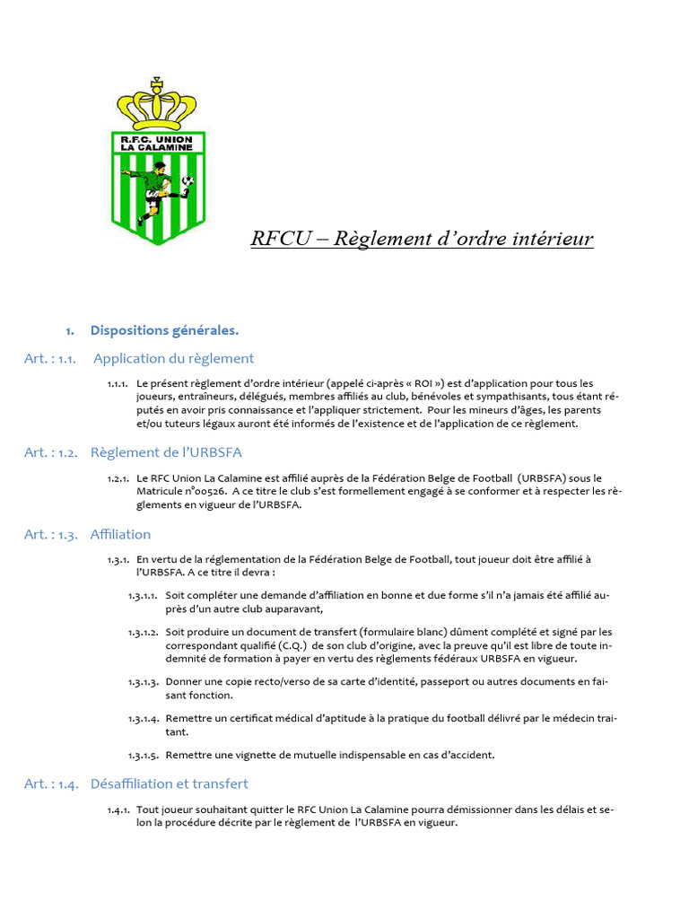 Règlement Intérieur RFCU: Affiliation et Désaffiliation | PDF | Football