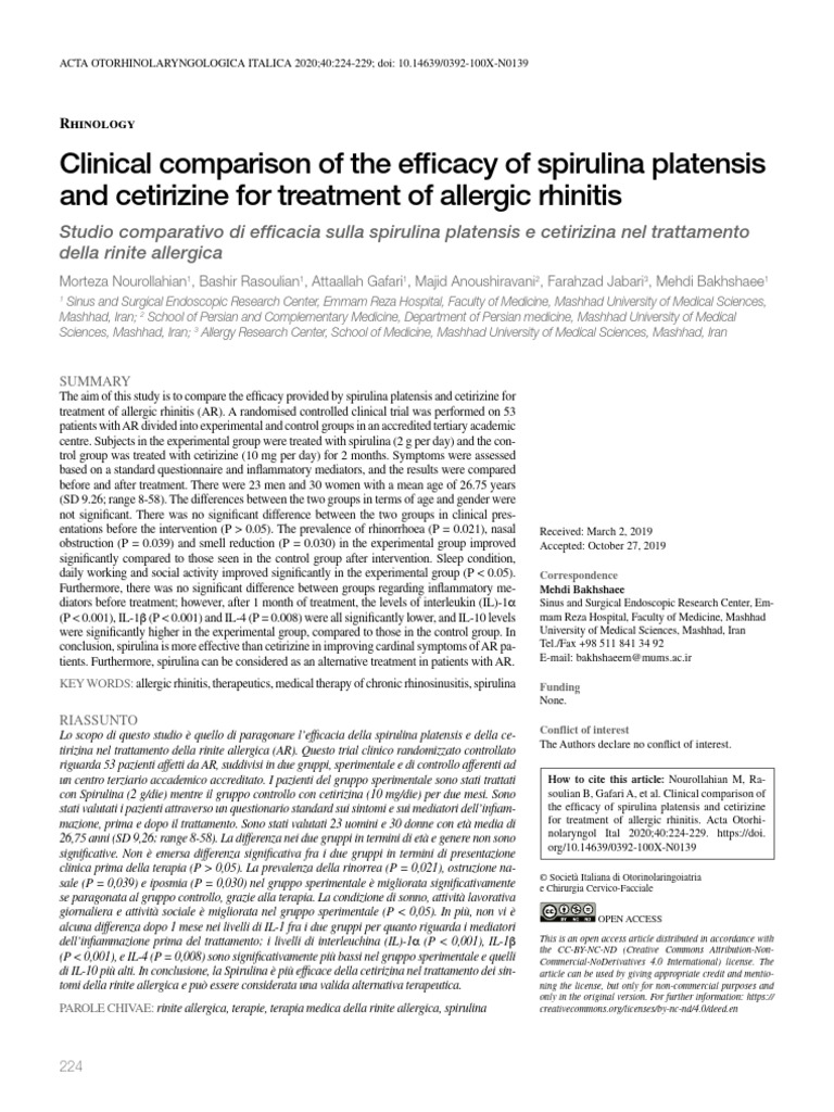 Clinical Comparison of The Efficacy of Spirulina Platensis and