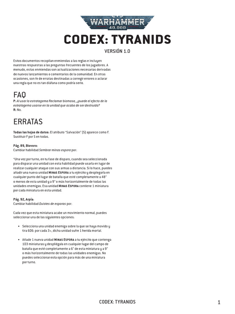 Enmiendas y FAQ del Codex Tyranids | PDF