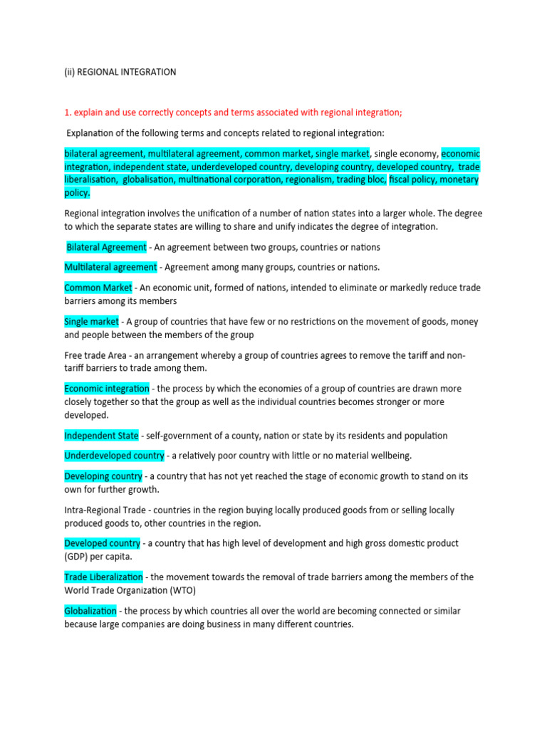 Section B Csec Social Studies Notes Pdf Regional Integration