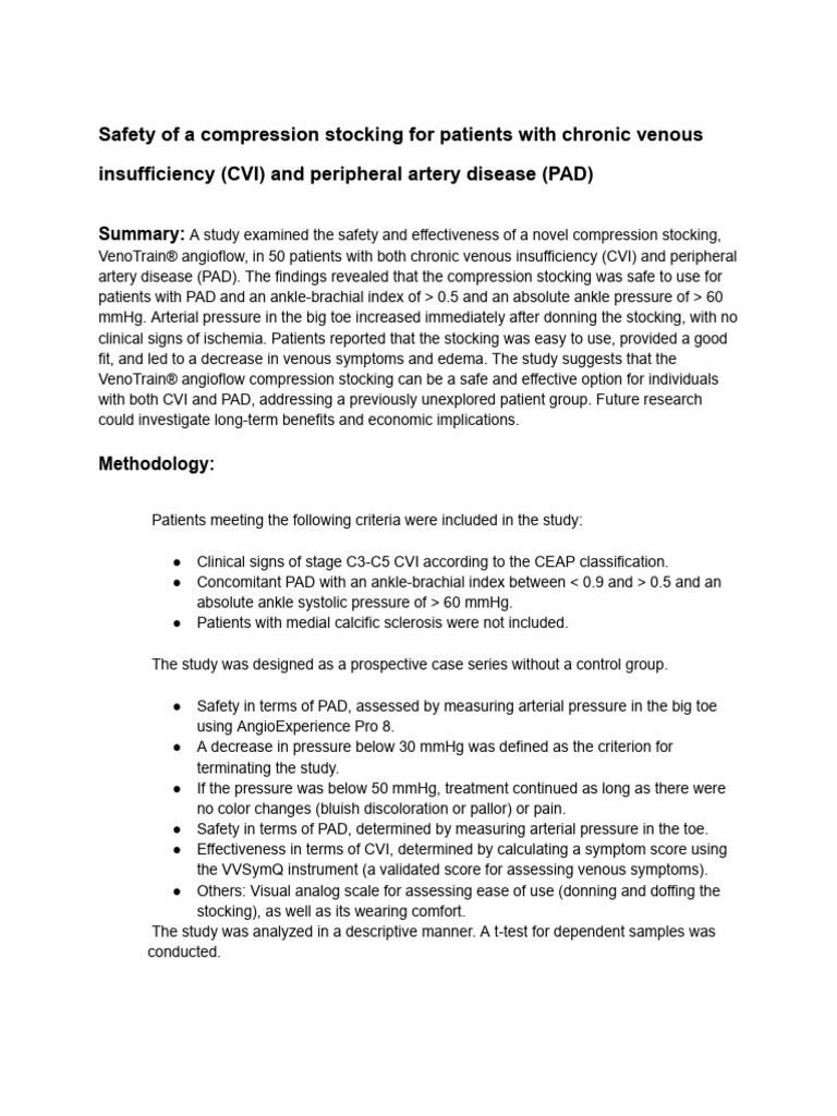 Safety of A Compression Stocking For Patients With Chronic Venous