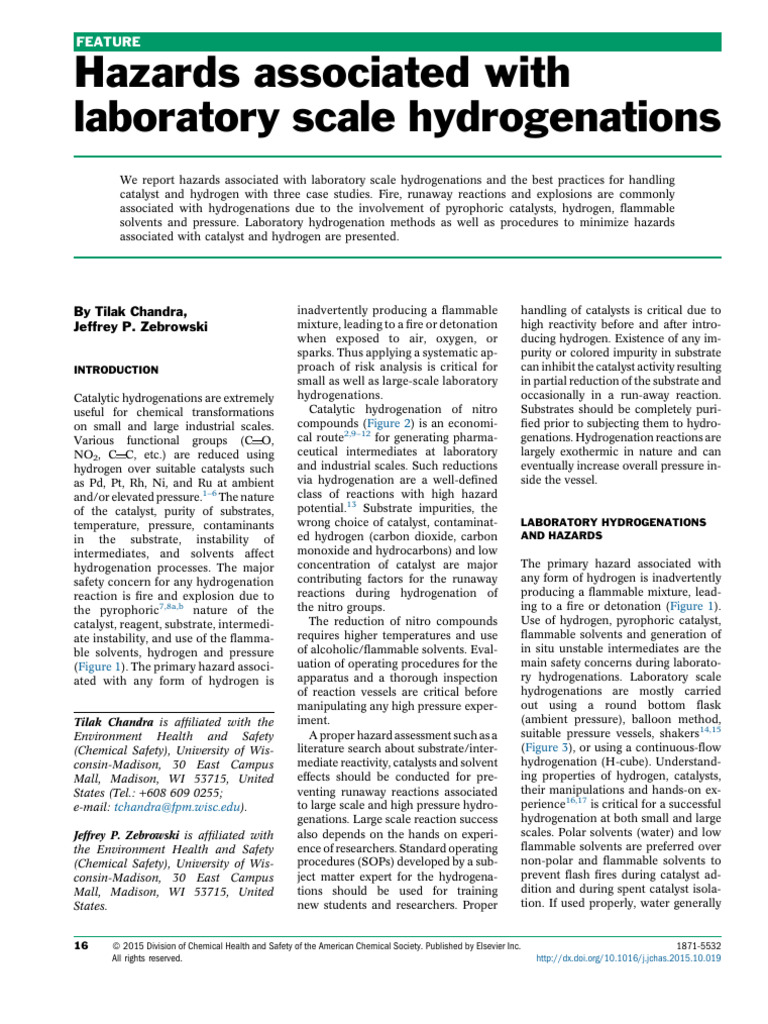 Laboratory Hydrogenation Hazards | PDF | Hydrogenation | Hydrogen
