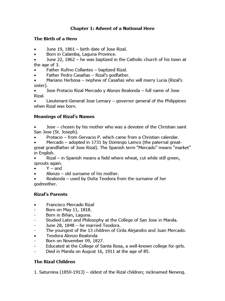 José Rizal: Birth and Early Life Summary | PDF