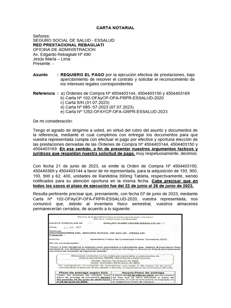 Carta notarial requerimiento de pago ranitidina pdf gobierno