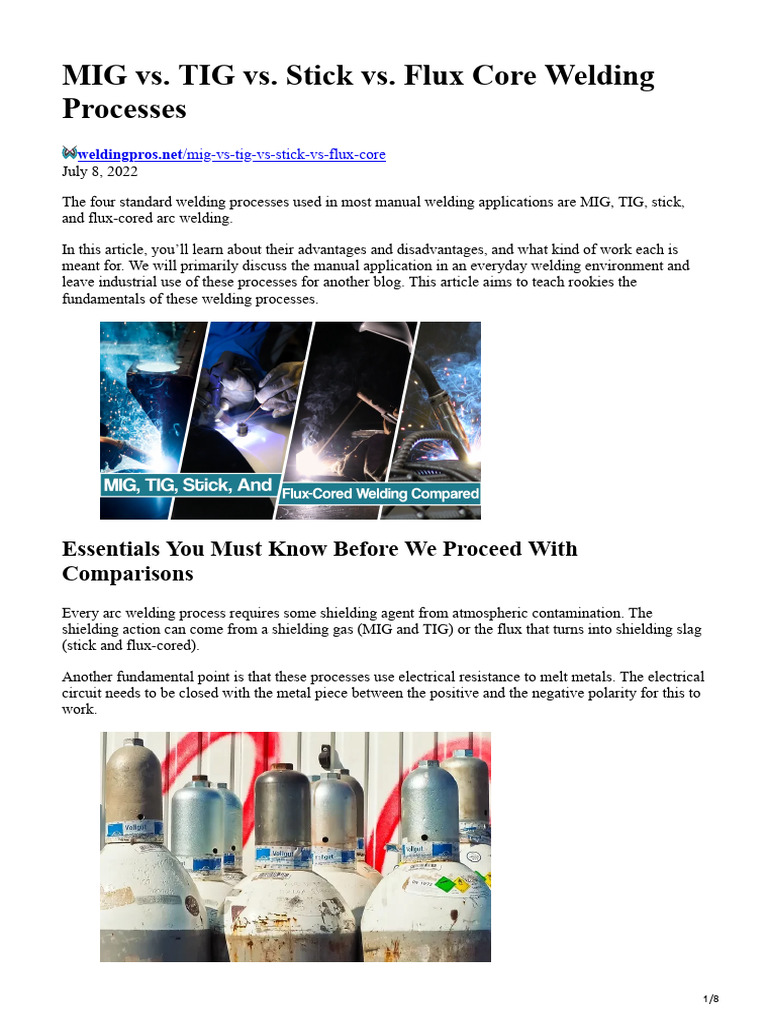 MIG Vs TIG Vs Stick Vs Flux Core Welding Processes | PDF | Construction ...