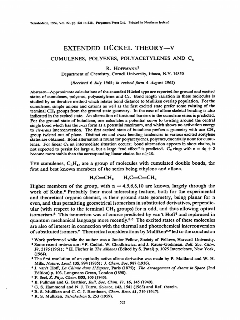 Extended Hückel Theory. V. Cumulenes, Polyenes, Polyacetylenes and CN ...