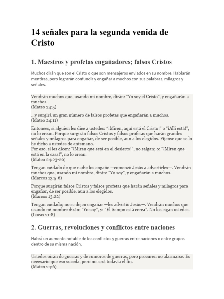 14 Señales de la Segunda Venida de Cristo | PDF | Evangelio de Mateo ...