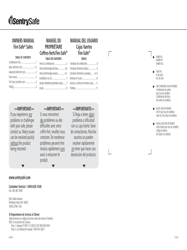 Sentrysafe fire safe electronic lock manual original pdf