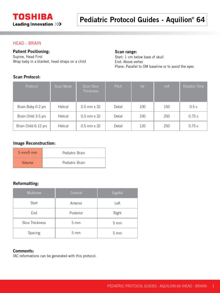 Toshiba Aquilion 64 Protocol Guide | PDF