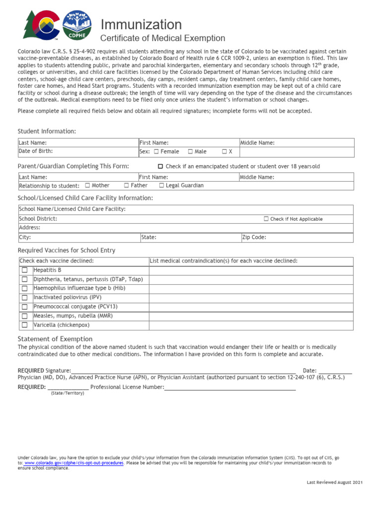 Medical Exemption For Immunizations | PDF