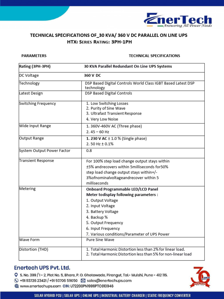 30 KVA UPS Technical Specifications | PDF | Power Inverter ...