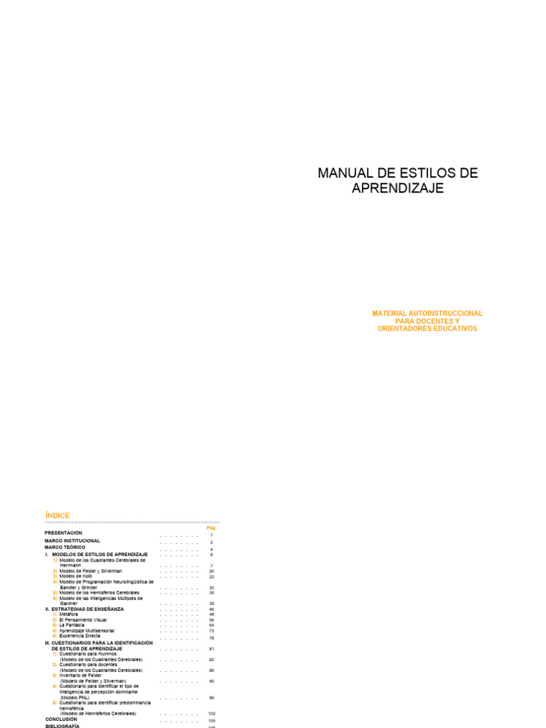 Manual de Estilos de Aprendizaje para Docentes | PDF | Aprendizaje ...