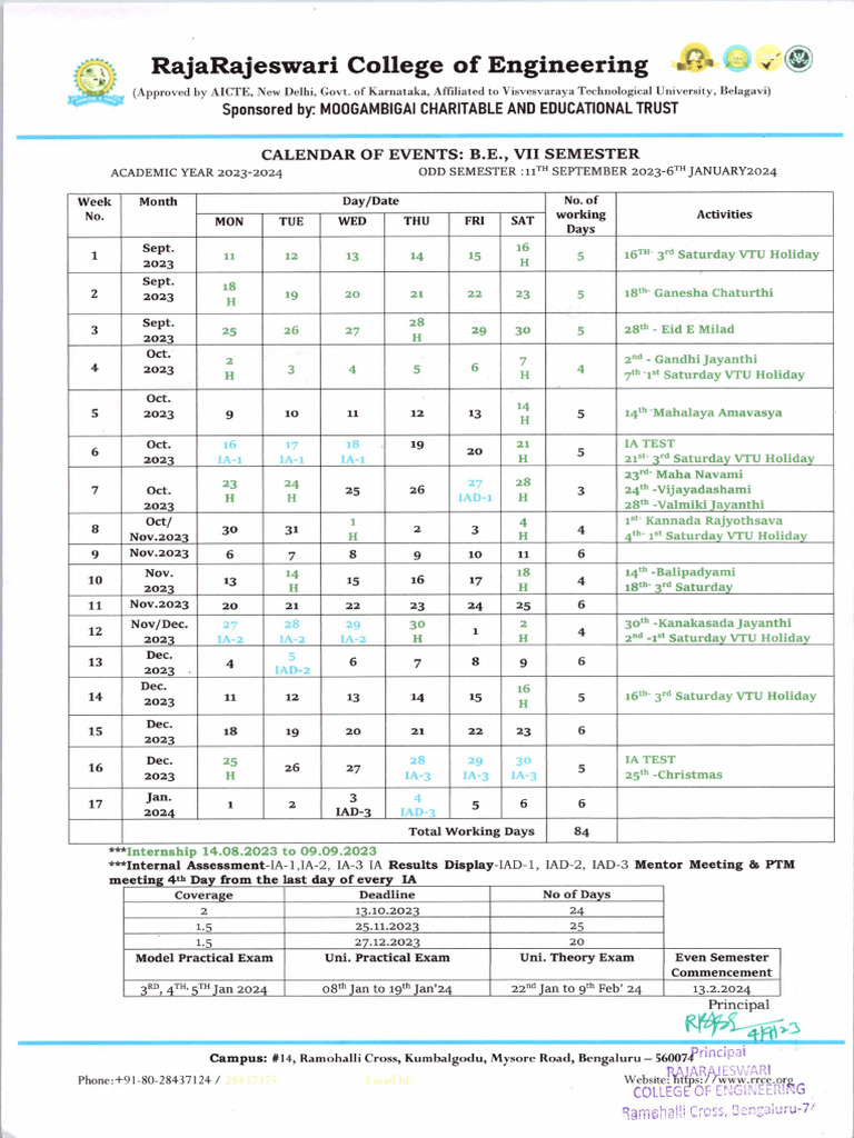 Calender of Events VII Odd Semester 2023 24 | PDF