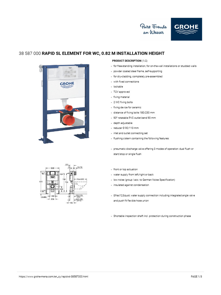 GROHE Specification Sheet 38587000 PDF Valve Screw