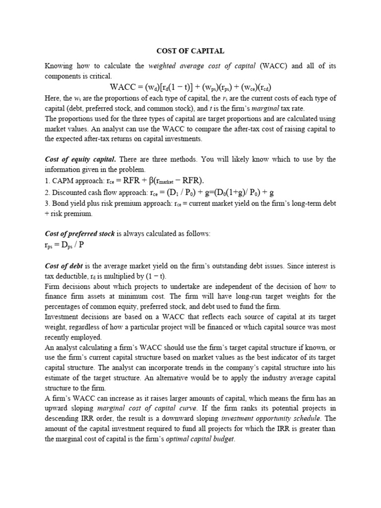 Understanding Weighted Average Cost of Capital | PDF