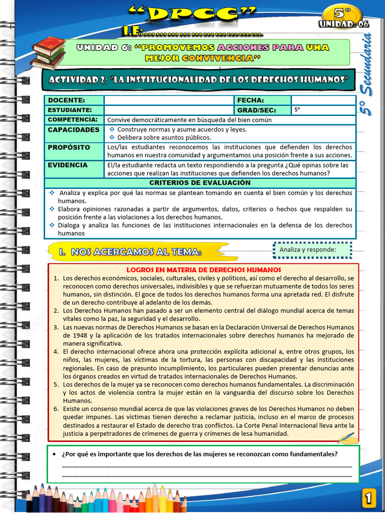5° DPCC - Actv.02-Unid.6 2023 | PDF | Derechos humanos | Violación
