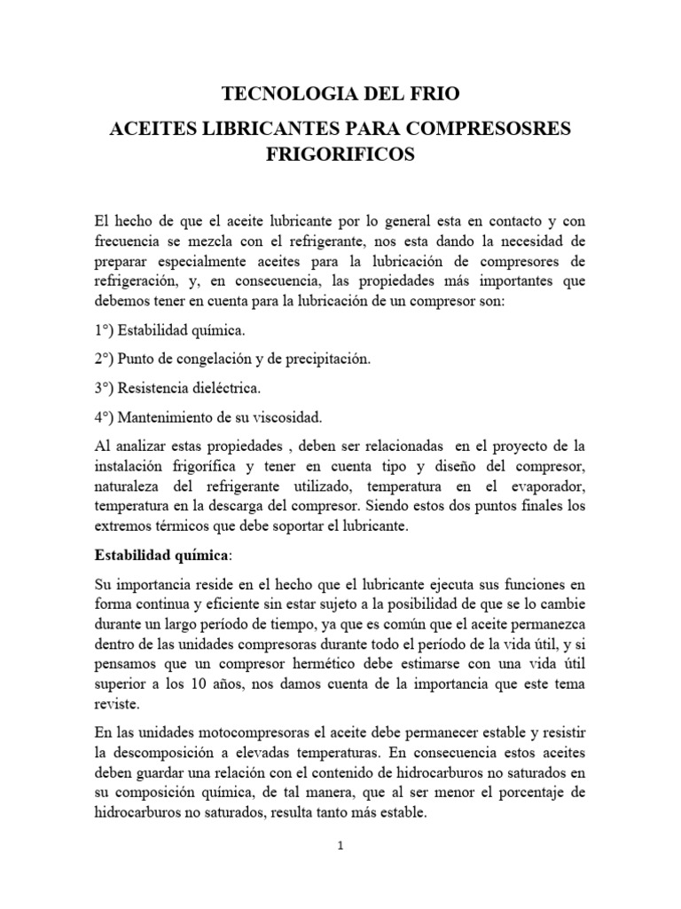 Aceites Lubricantes para Compresores Frigoríficos | PDF | Lubricante ...