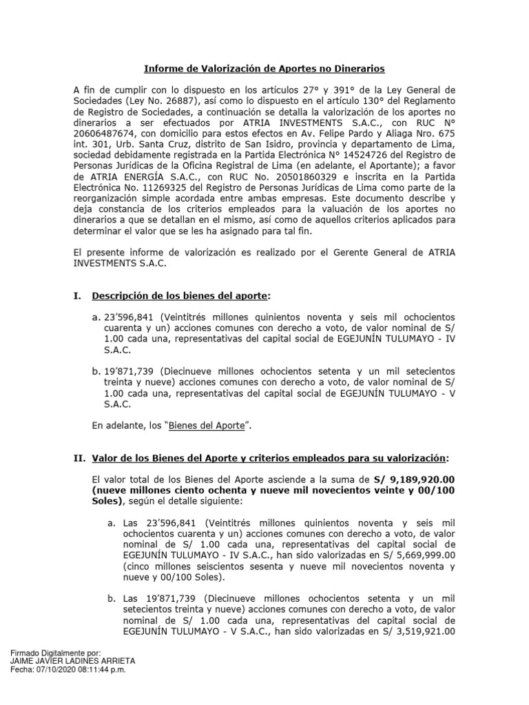 Informe de valorizacion aporte reorg pdf