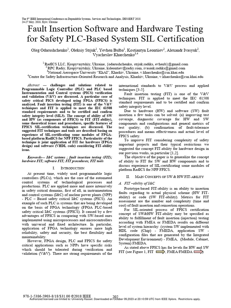 Fault Insertion Software and Hardware Testing For Safety PLCbased
