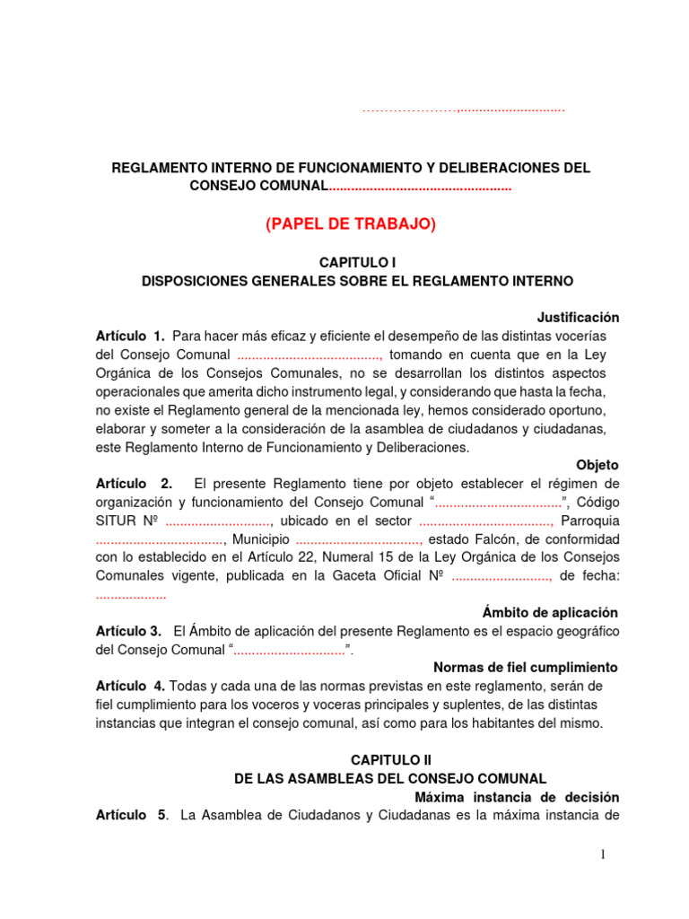 Reglamento Interno del Consejo Comunal | PDF