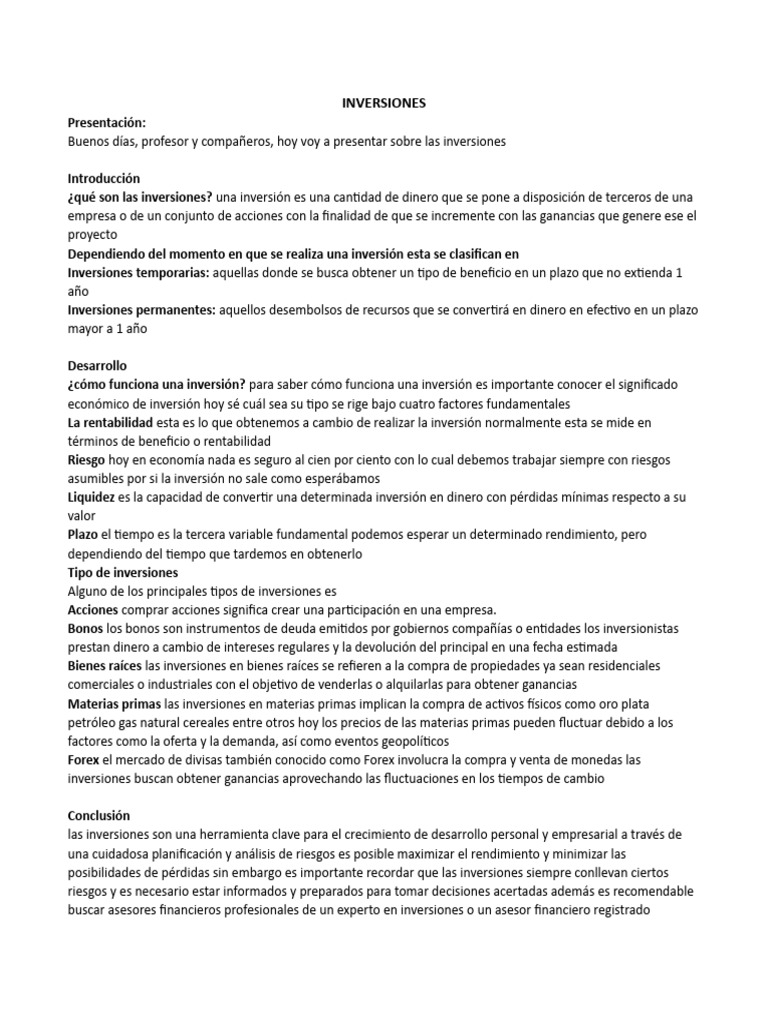 Tipos y Riesgos de Inversiones | PDF | Inversiones | Mercado de divisas