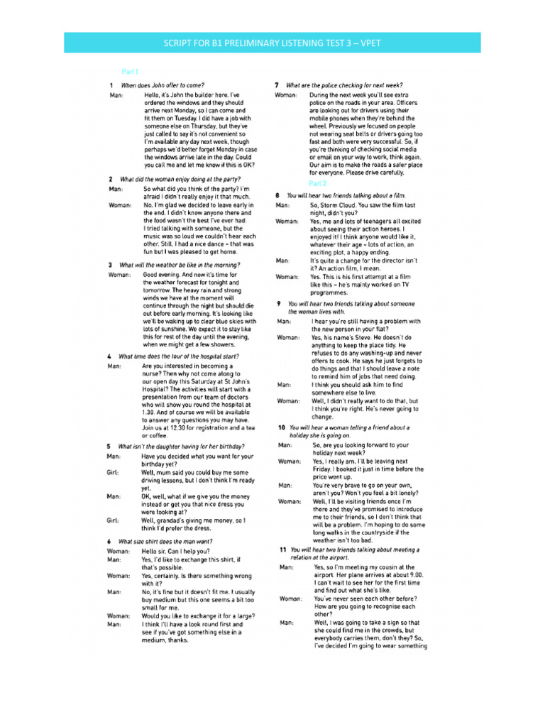 Script For B1 Preliminary Listening Test 3 | PDF | Sports & Recreation ...