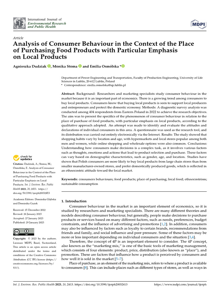 Analysis Of Consumer Behaviour In The Context Of The Place Of