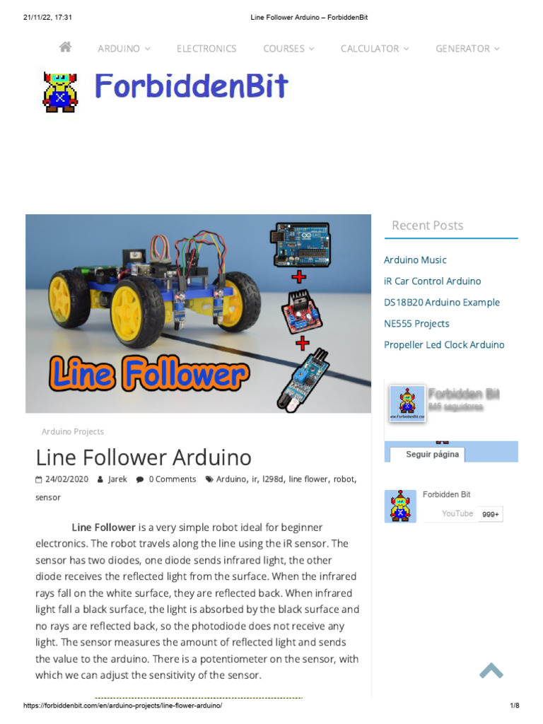 Line Follower Arduino - ForbiddenBit | PDF | Infrared | Arduino