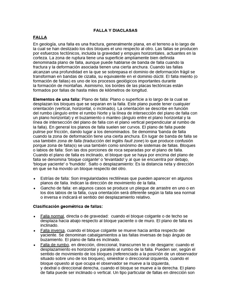 Diferencias entre fallas y diaclasas | PDF | Falla (geología) | Geología