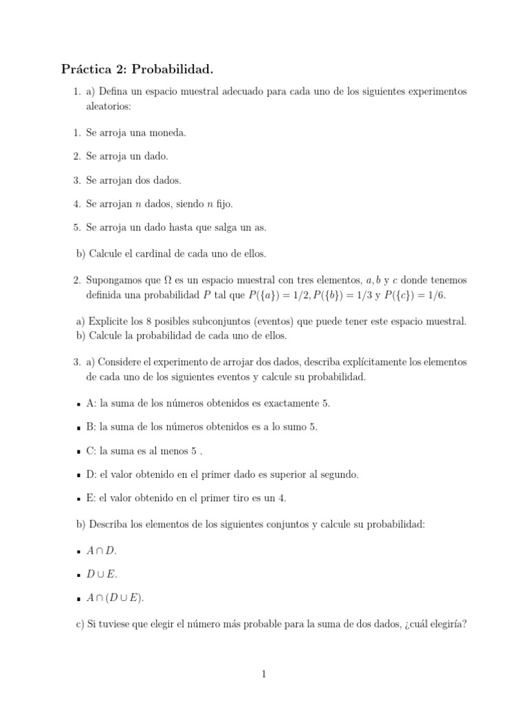 Ejercicios de Probabilidad y Combinatoria | PDF | Probabilidad ...