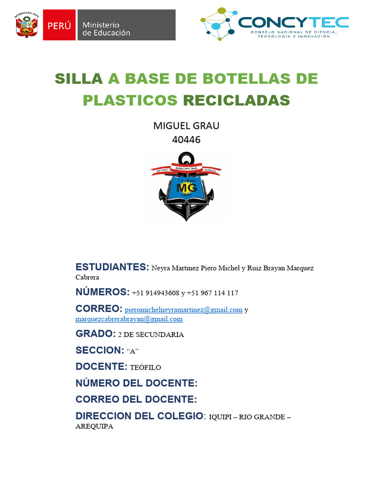 Silla Ecológica de Botellas Recicladas | PDF | Residuos | El plastico