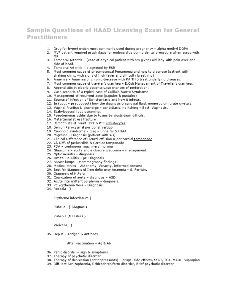 Sample Questions of HAAD Licensing Exam For General Practitioners PDF