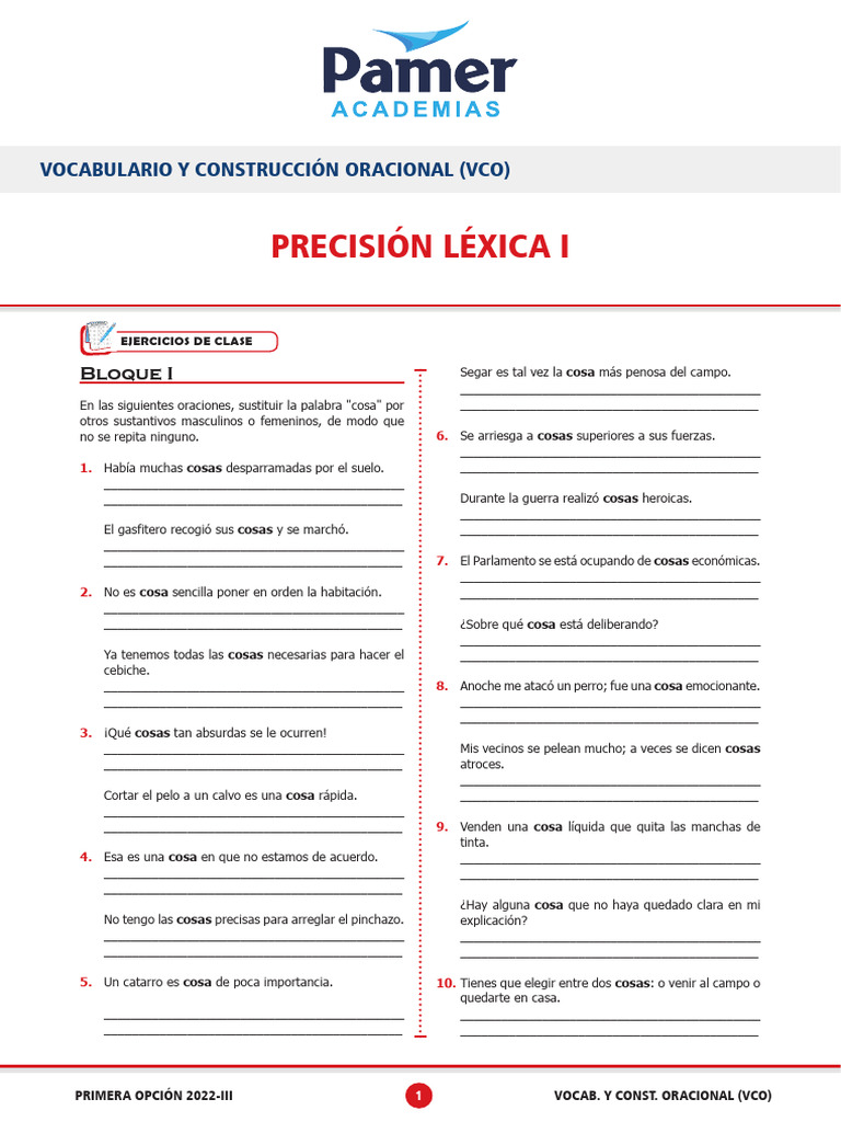 Ejercicios de Vocabulario y Oraciones | PDF | Verbo | Lingüística